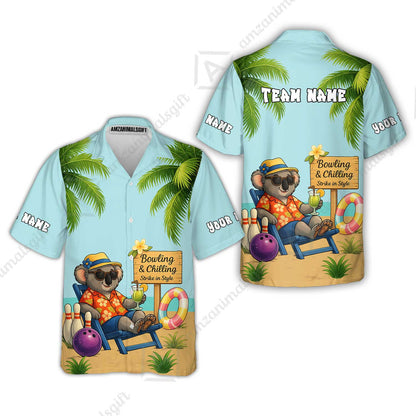 Custom Bowling Jersey Polo Shirt, Chilling Koala Bowling Custom Bowling Jersey Team Shirt For Players With Name & Team Name