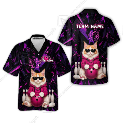 Custom Bowling Jersey Polo Shirt, Neon Hip Cat, Custom Bowling Jersey Team Shirt For Players With Name and Team Name