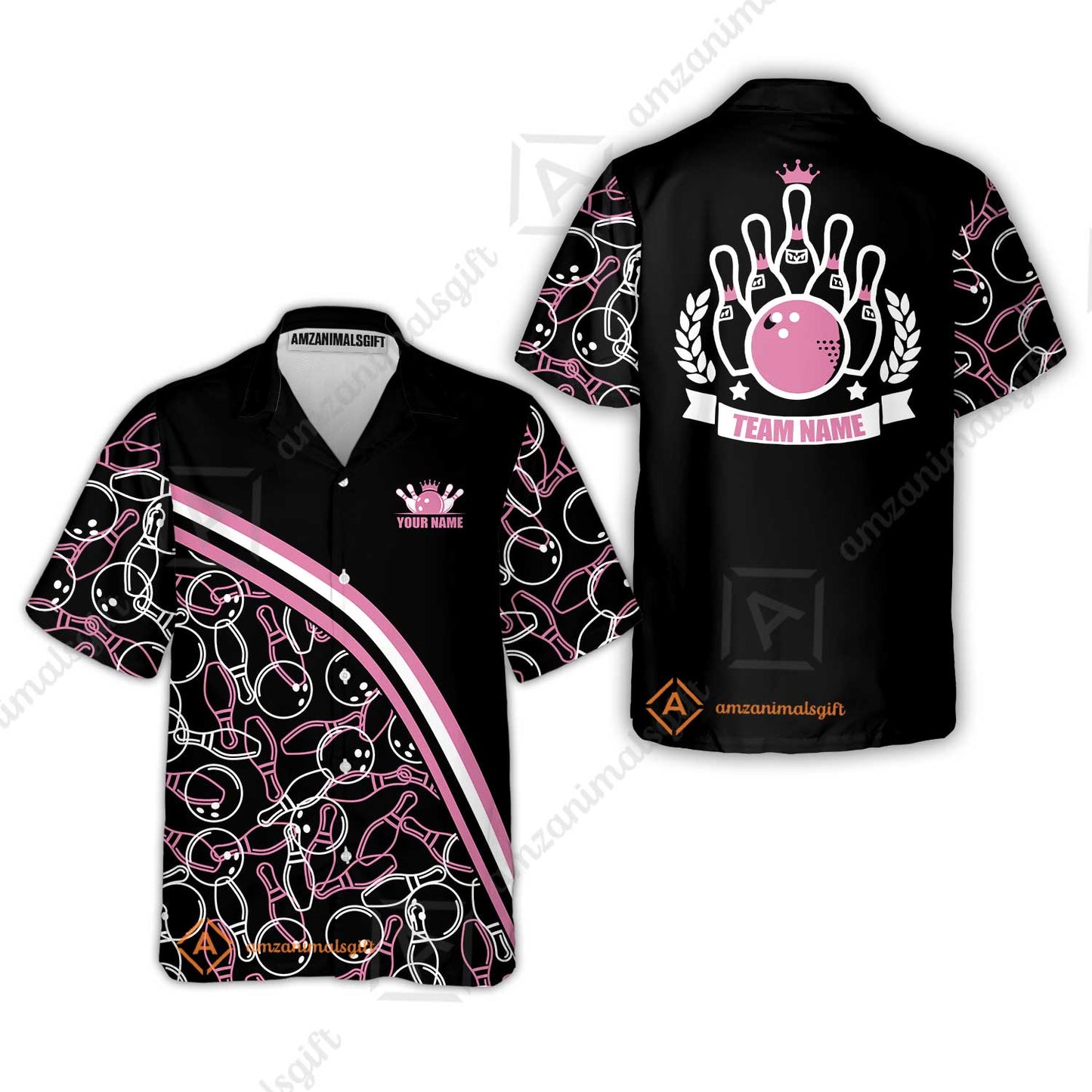 Bowling Customized Women Polo Shirt - Black Pink Bowling Pattern Personalized Bowling Polo Shirt - Gift For Friend, Family, Bowling Lovers