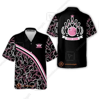 Bowling Customized Women Polo Shirt - Black Pink Bowling Pattern Personalized Bowling Polo Shirt - Gift For Friend, Family, Bowling Lovers