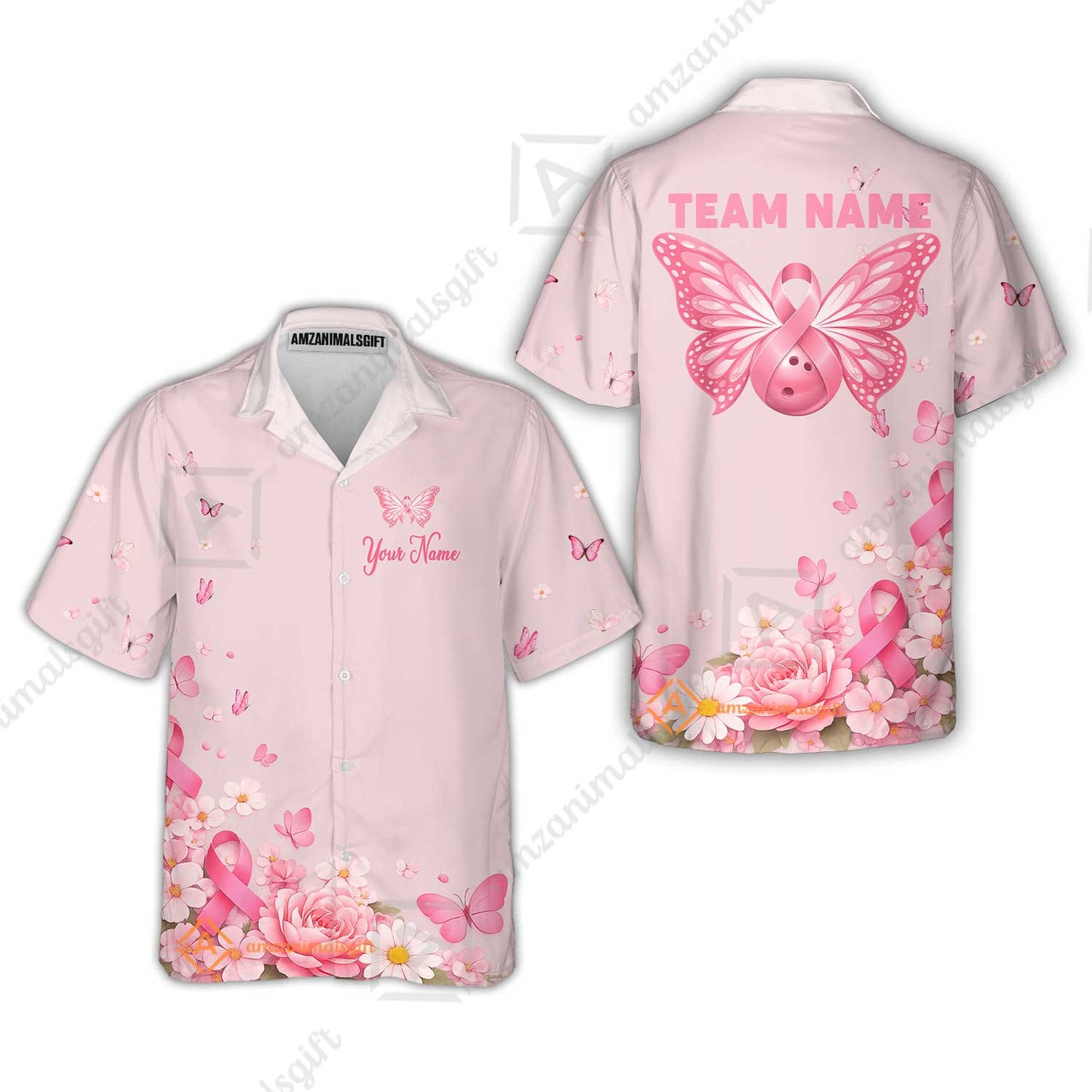 Custom Bowling Jersey Polo Shirt, Pink Butterfly Bowling, Custom Bowling Jersey Team Shirt For Players With Name & Team Name