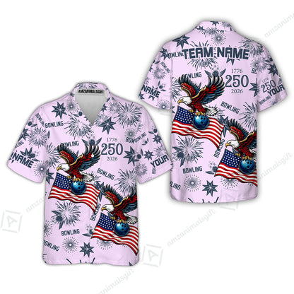 Custom Bowling Jersey Polo Shirt, USA 250 Years of Independence Bowling, Custom Bowling Jersey Team Shirt For Players With Name and Team Name