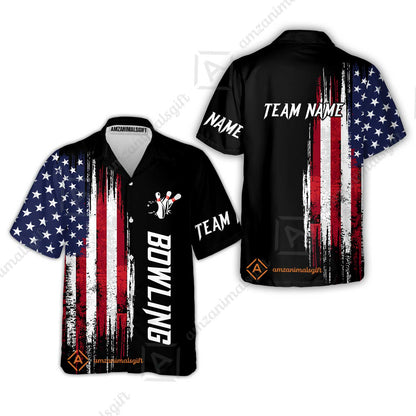 Personalized Polo American Flag Bowling Black Shirt, Bowling Jersey Shirt For Tournament Team Men Women Bowlers