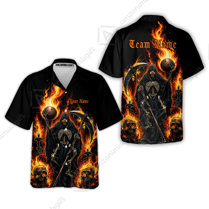Custom Bowling Jersey Polo Shirt, Hellfire Grim Reaper, Personalize Name and Team Name