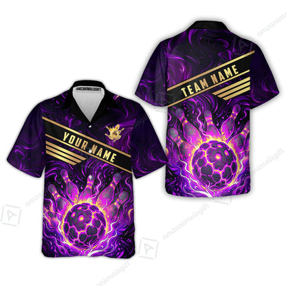 Custom Bowling Polo Shirt, Glowing Bowling Ball and Pins Custom Bowling Polo Team Shirt For Players With Name & Team Name