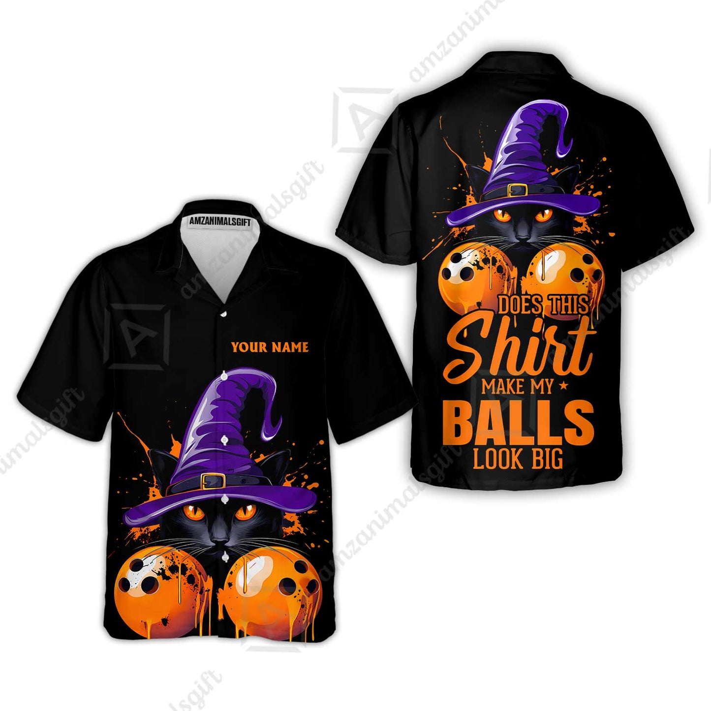 Custom Bowling Jersey Polo Shirt, Witch Cat Bowling, Does This Shirt Make My Balls Look Big, Personalized Name And Team Name