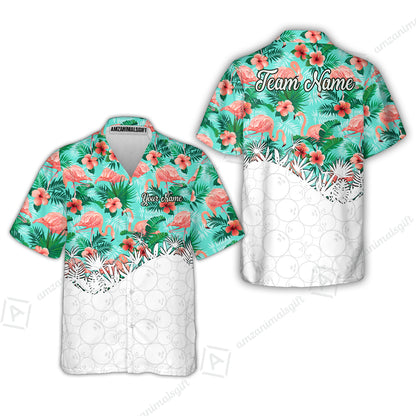 Custom Bowling Jersey Polo Shirt, Tropical Pink Flamingo Hawaiian, Custom Bowling Jersey Team Shirt For Players With Name & Team Name