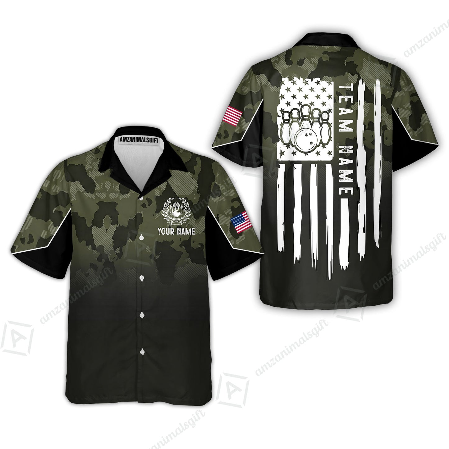 Custom Bowling Polo Shirt, Distressed American Flag Bowling Custom Bowling Polo Team Shirt For Players With Name & Team Name