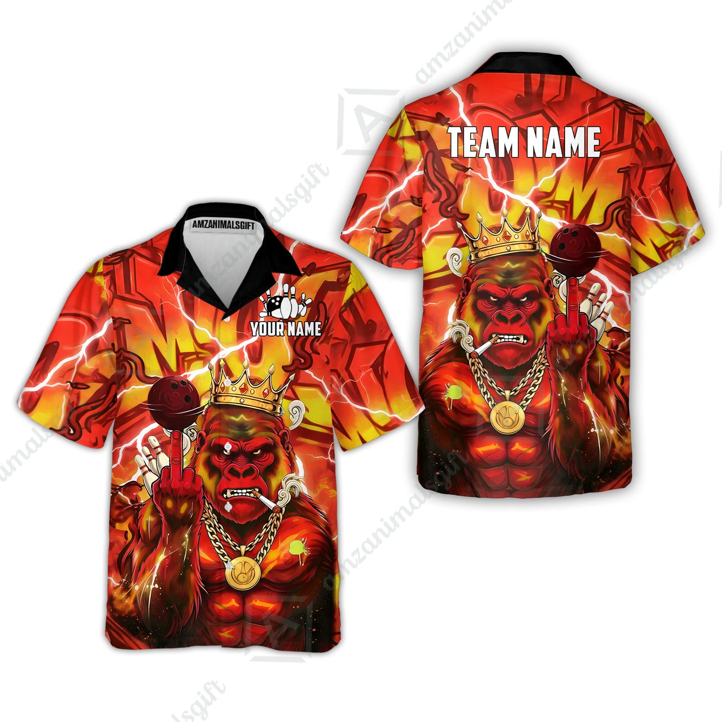 Custom Bowling Jersey Polo Shirt, Rebellious Gorilla King & Street Graffiti, Custom Bowling Jersey Team Shirt For Players With Name & Team Name