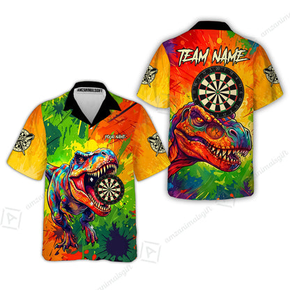 Custom Darts Jersey Polo Shirt, Colorful Splatter T-Rex Dino, Custom Dart Jersey Team Shirt For Players With Name & Team Name