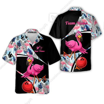 Custom Funny Cartoon Flamingo Bowling Jersey Polo Shirt, Custom Funny Cartoon Flamingo Bowling Jersey Team Shirt For Players With Name & Team Name