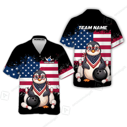 Custom Bowling Jersey Polo Shirt, Animal With Glasses And Bandana America Flag, Personalize Name & Team Name