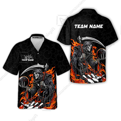Custom Bowling Jersey Polo Shirt, Grim Reaper Holding Ball, Personalize Name and Team Name