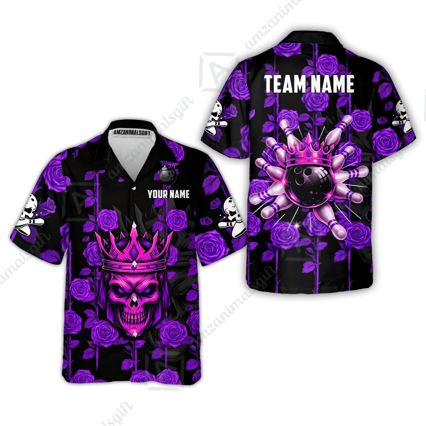 Custom Bowling Jersey Polo Shirt, Royal Skull Bowling, Custom Bowling Jersey Team Shirt For Players With Name & Team Name