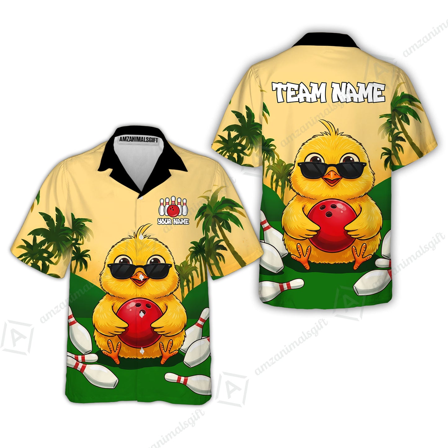 Custom Bowling Jersey Polo Shirt, Grass Landscape Chicken Bowling, Personalize Name and Team Name