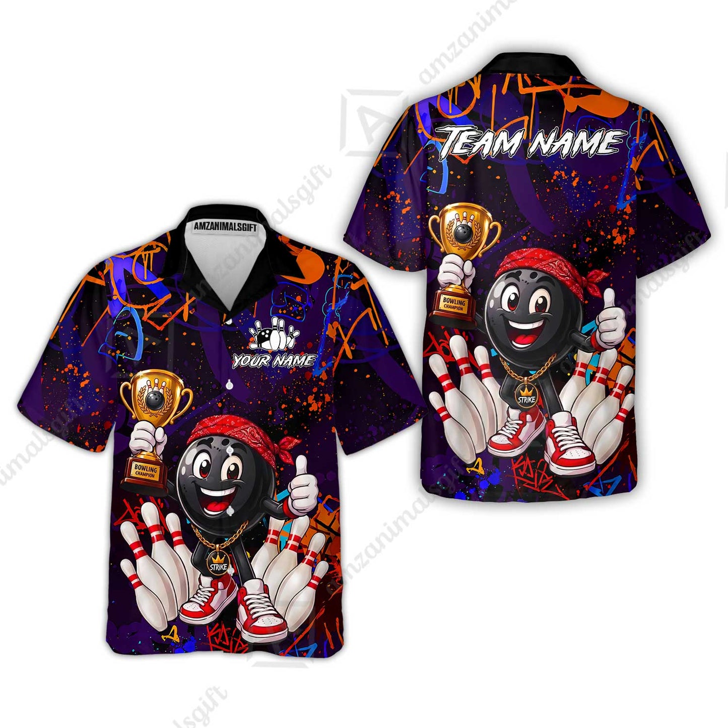 Custom Bowling Jersey Polo Shirt, Graffiti Champion, Custom Bowling Jersey Team Shirt For Players With Name & Team Name