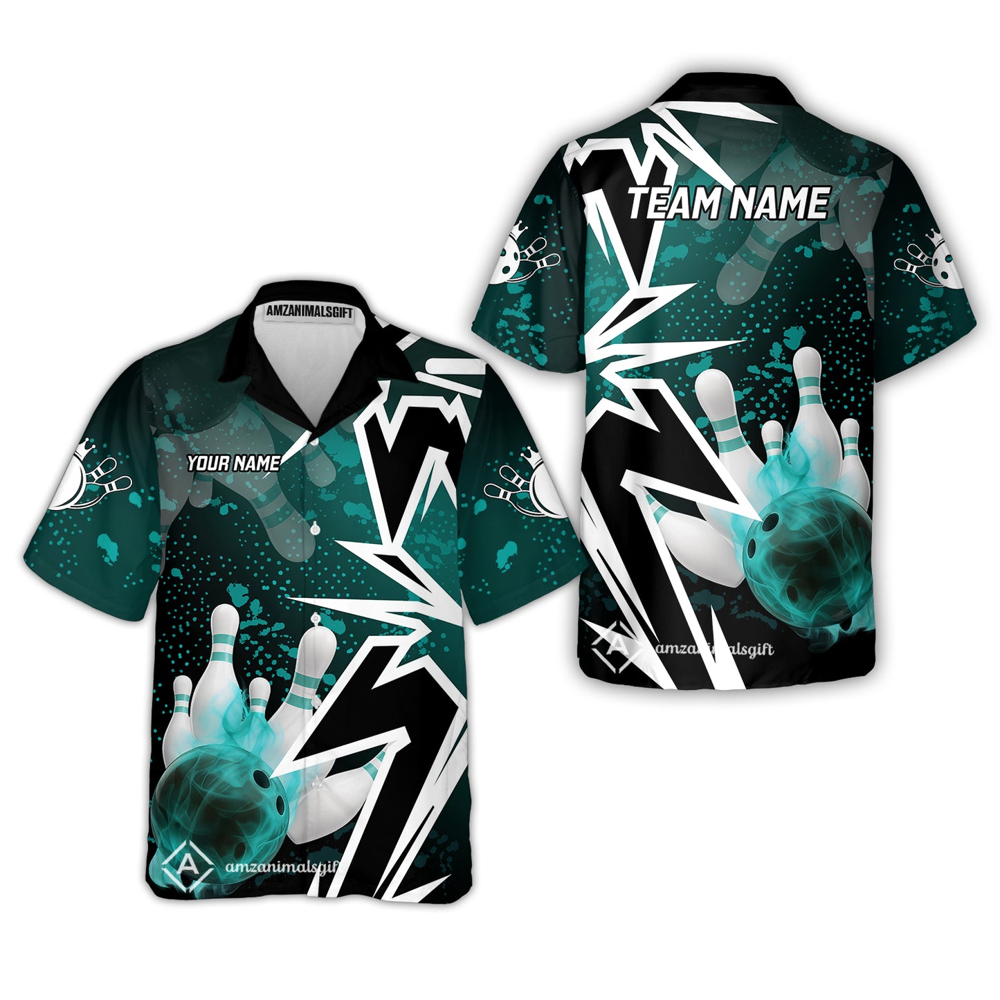 Customized Bowling Polo, Bowling And Pins Smoke Multicolor Option Customized Name And Team Zipper Polo Jerseys Shirts