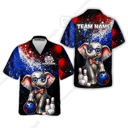 Custom Bowling Jersey Polo Shirt, Patriotic Elephant Bowling, Personalize Name and Team Name