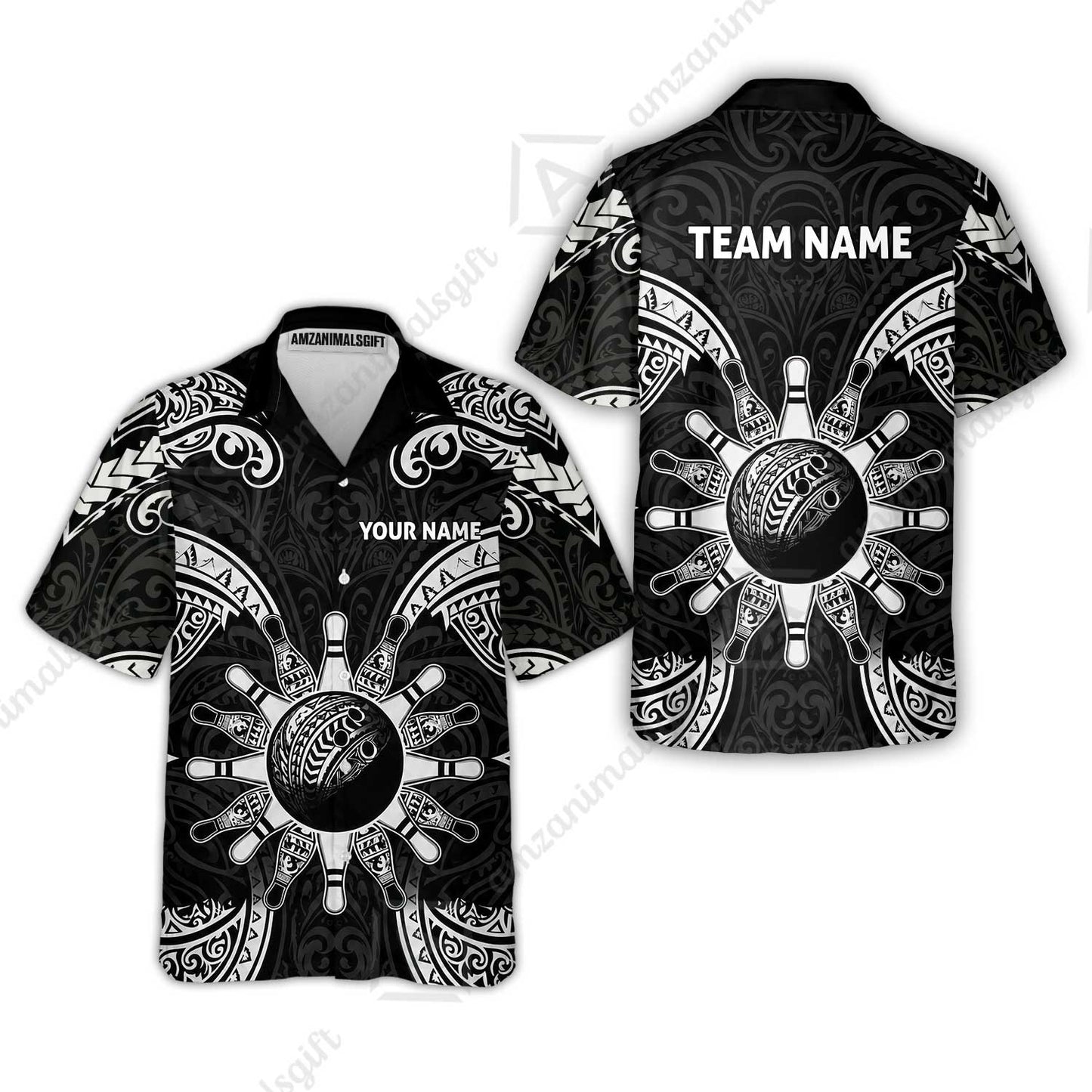 Custom Bowling Jersey Polo Shirt, Symmetric Polynesian Tribal Art Bowling, Custom Bowling Jersey Team Shirt For Players With Name and Team Name