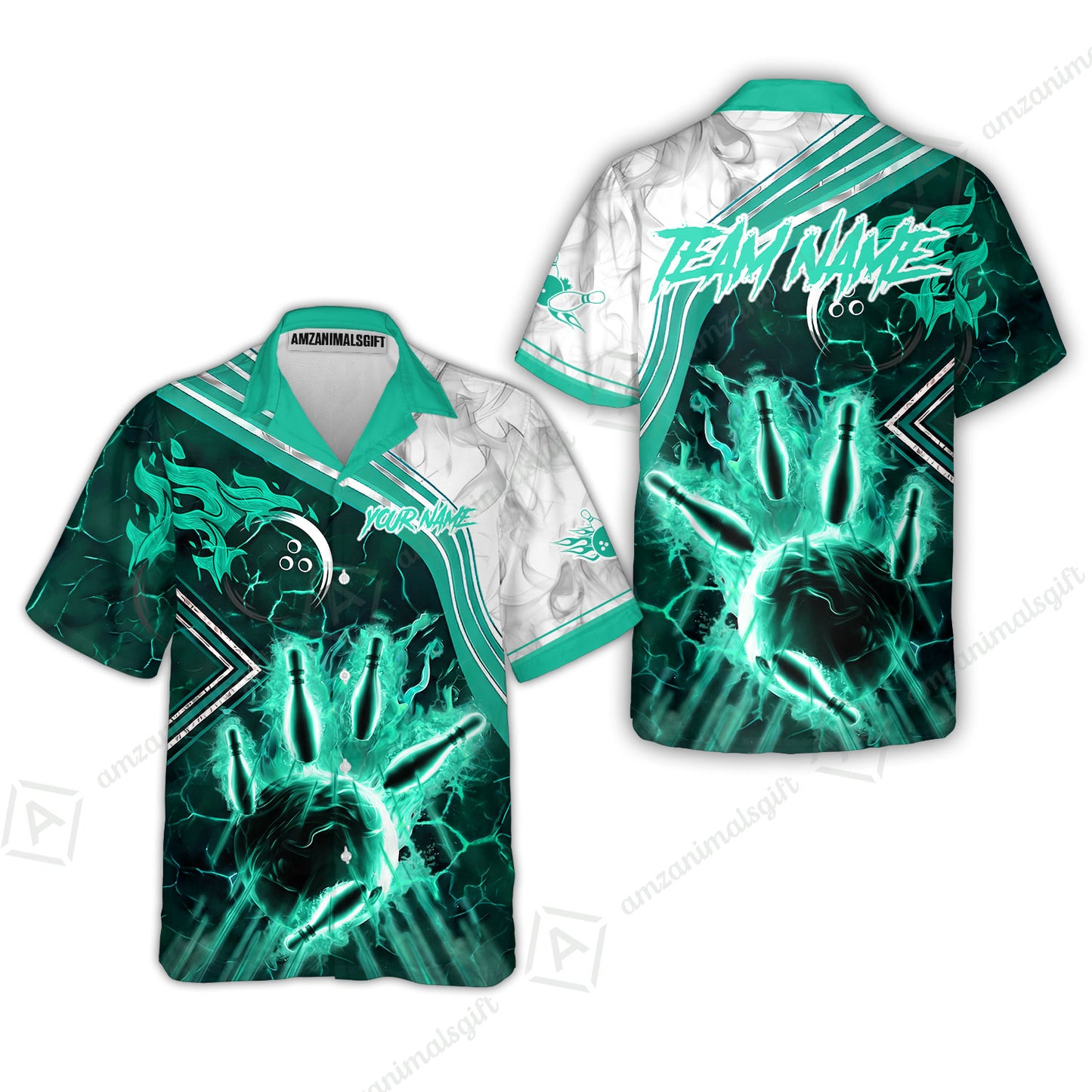 Customized Bowling Unisex Polo Shirt, Fire & Smoke Bowling Pins, Bowling Uniform - Personalized Name And Team Name