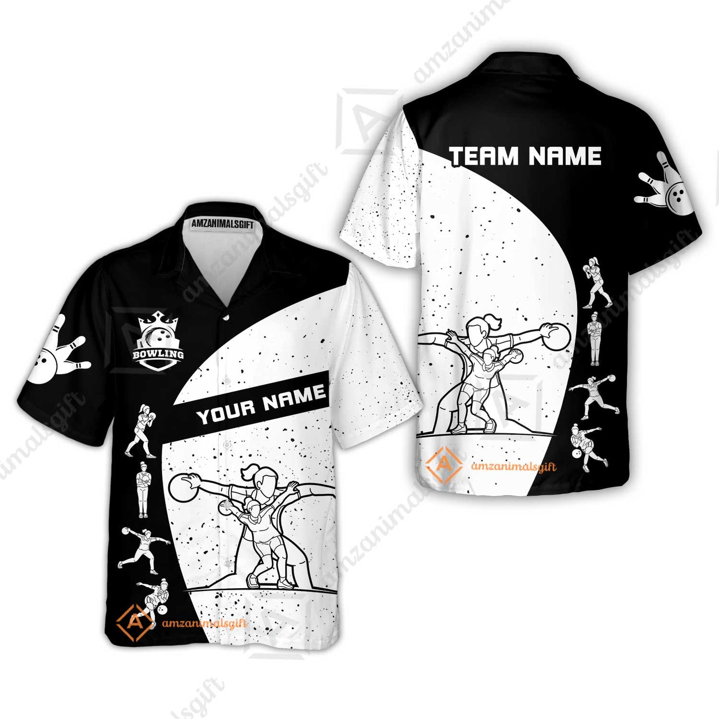 Custom Stylish Black and White Bowling Team Unisex Polo Shirts, Bowling Team Uniforms Jerseys, Polo Shirt With Name And Team Name