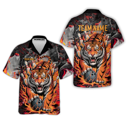 Custom Bowling Team Jersey, Tiger Gripping A Bowling Ball, Bowling Uniforms, Personalize Name And Team Name