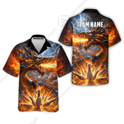 Customized Blazing Fire Dragon & Thunder Strike Bowling Jersey, Custom Name And Team Name For Bowlers