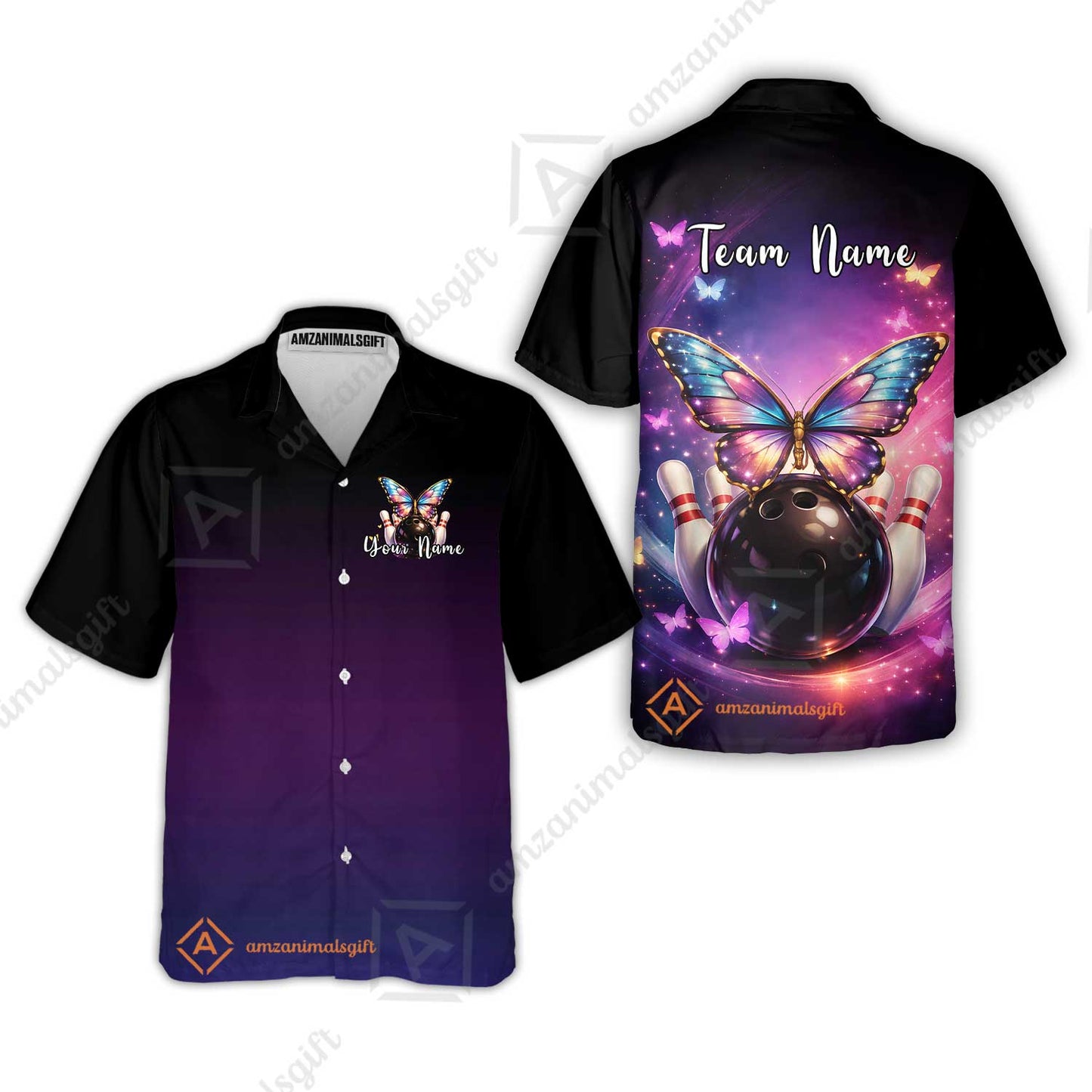 Custom Bowling Polo Shirt, Midnight Butterfly Bowling, Custom Bowling Polo Team Shirt With Name & Team Name