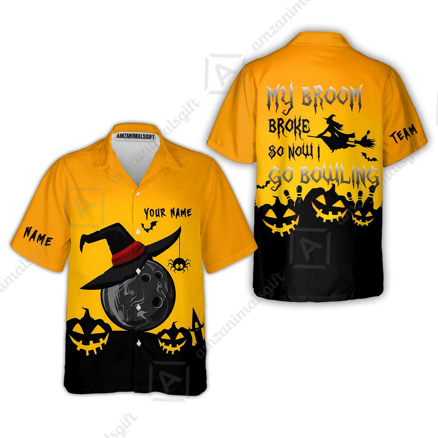 Custom Bowling Jersey Polo Shirt, Halloween My Broom Broke So Now I Go Bowling, Personalized Name And Team Name