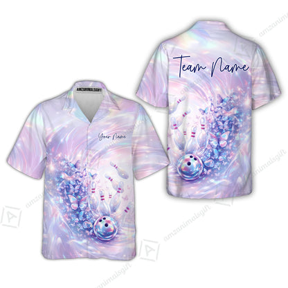 Custom Bowling Jersey Polo Shirt, Butterfly Holographic Bowling, Custom Bowling Jersey Team Shirt For Players With Name and Team Name