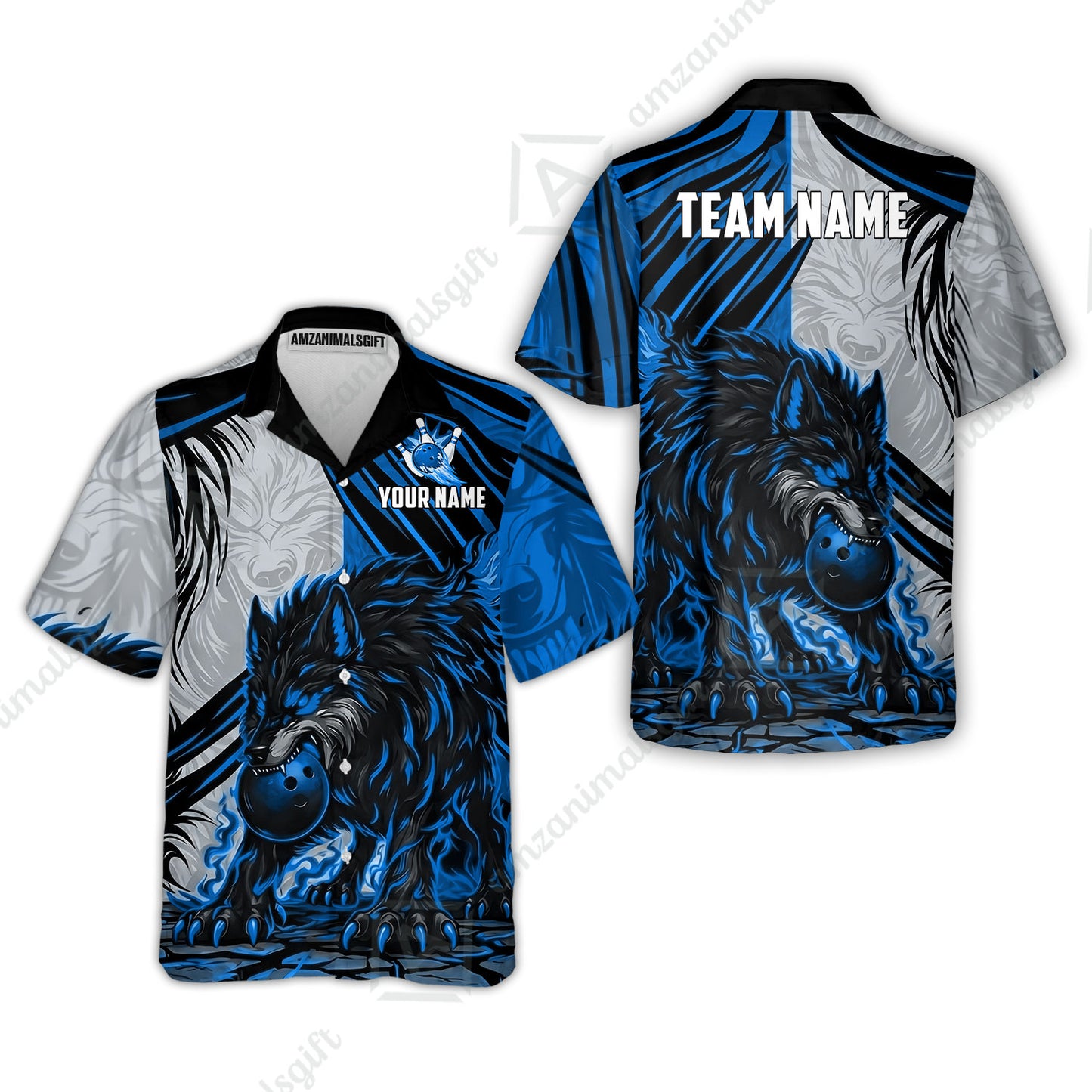 Custom Bowling Jersey Polo Shirt, Lone Wolf Strike & Emerald Frost, Custom Bowling Jersey Team Shirt For Players With Name & Team Name