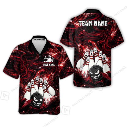 Customized Bowling Unisex Polo Shirt, Bowling Angry Ball VS Screaming Pins, Personalized Name And Team Name