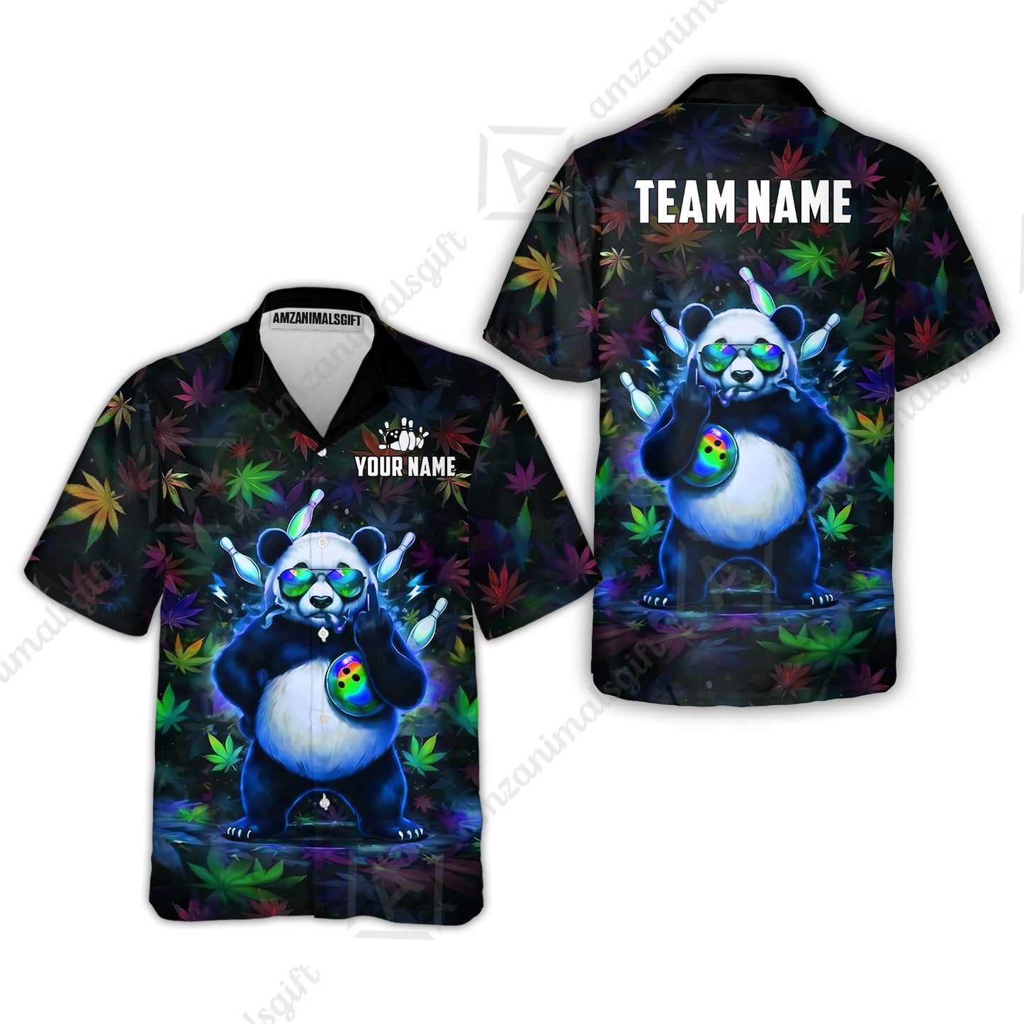 Custom Bowling Jersey Polo Shirt, Badass Stoner Panda & Psychedelic Leaves, Custom Bowling Jersey Team Shirt For Players With Name & Team Name