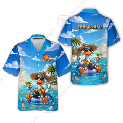 Custom Bowling Jersey Polo Shirt, Tropical Beach Duck Vacation Bowling, Custom Bowling Jersey Team Shirt For Players With Name and Team Name