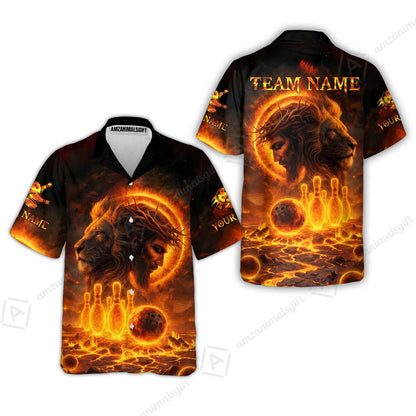 Custom Bowling Team Short Sleeve Men Polo Shirt, Flame The Lion OF Judah With Bowling, Custom Name and Team Name for Bowlers