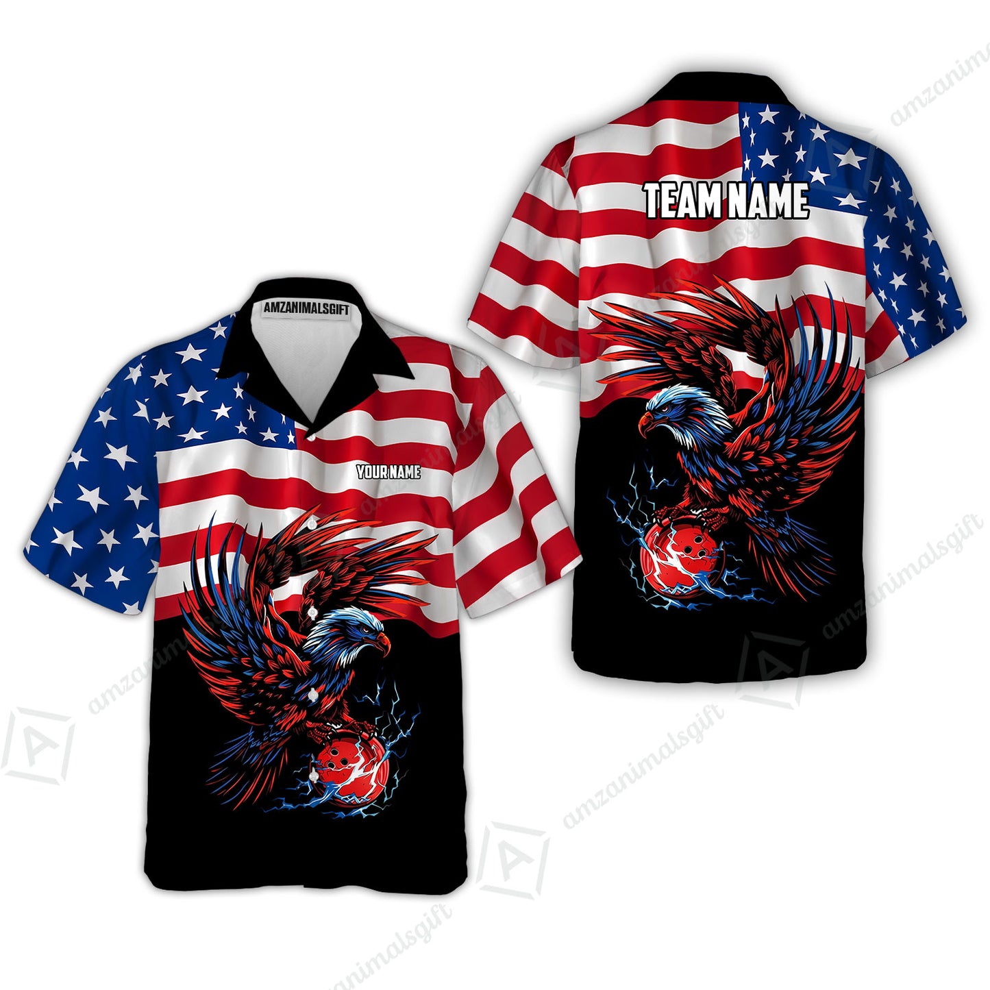 Custom Bowling Jersey Polo Shirt, Eagle America Flag Bowling Thunder, Custom Bowling Jersey Team Shirt For Players With Name and Team Name