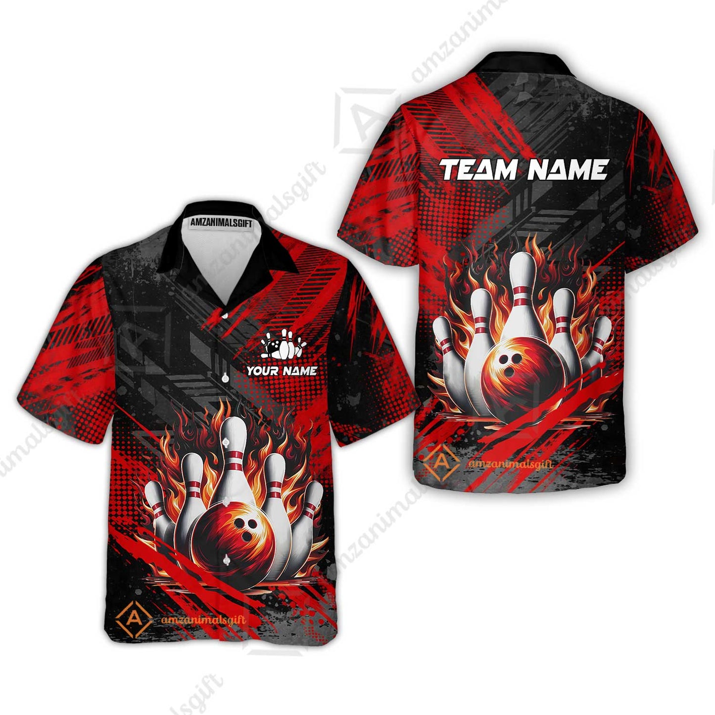 Custom Bowling Team Quarter-Zip Polo Shirt, Personalized Flame Bowling Jersey with Name & Team Name for Men & Women