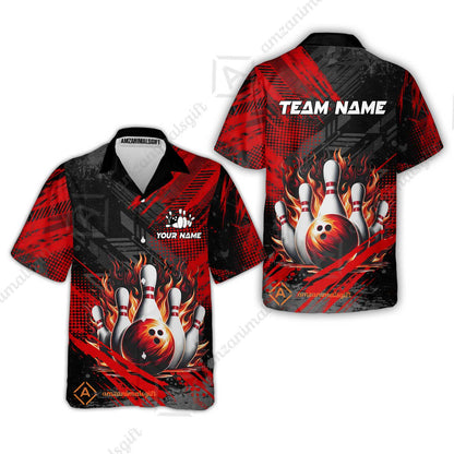 Custom Bowling Team Quarter-Zip Polo Shirt, Personalized Flame Bowling Jersey with Name & Team Name for Men & Women