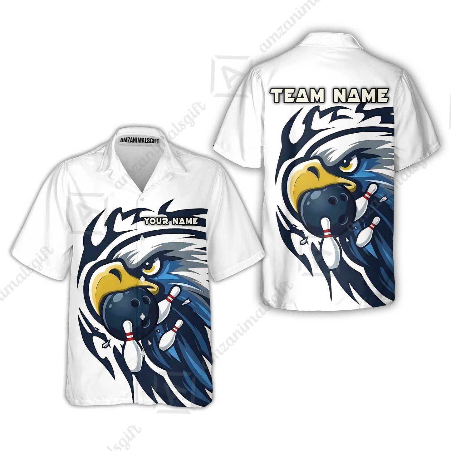 Custom Bowling Jersey Polo Shirt, Majestic Blue Eagle Mascot, Custom Bowling Jersey Team Shirt For Players With Name and Team Name