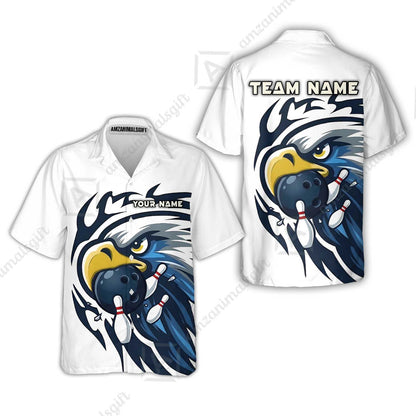 Custom Bowling Jersey Polo Shirt, Majestic Blue Eagle Mascot, Custom Bowling Jersey Team Shirt For Players With Name and Team Name
