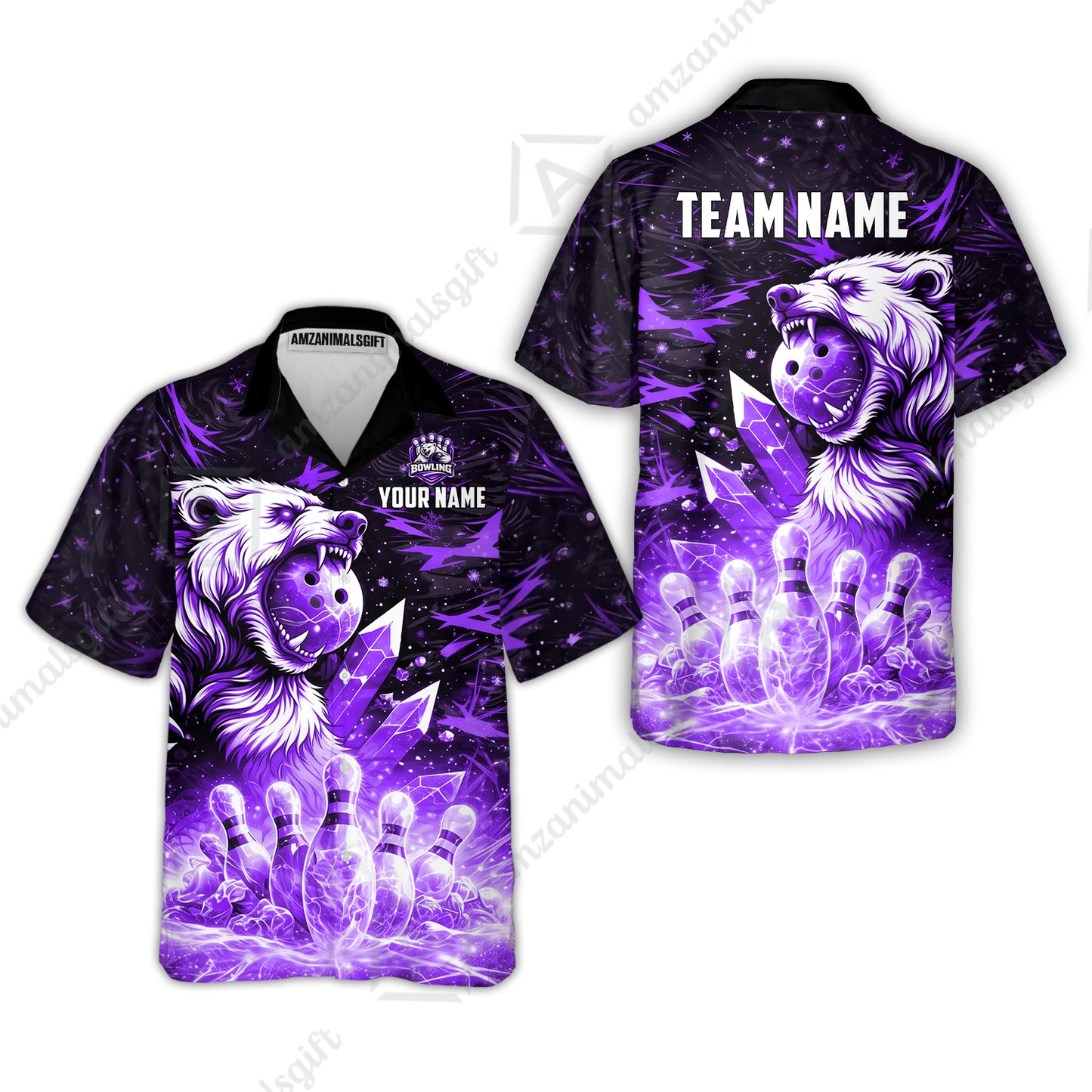 Custom Bowling Jersey Polo Shirt, Arctic Bear & Crystal Galaxy, Custom Bowling Jersey Team Shirt For Players With Name & Team Name