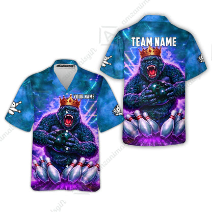 Custom Bowling Jersey Polo Shirt, King Gorilla Holding Bowling Ball, Custom Bowling Jersey Team Shirt For Players With Name & Team Name