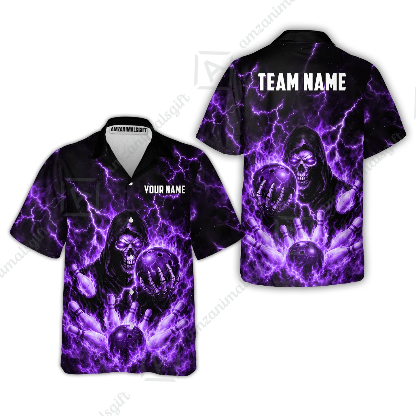 Custom Bowling Jersey Polo Shirt, Lightning Grim Reaper, Custom Bowling Jersey Team Shirt For Players With Name & Team Name