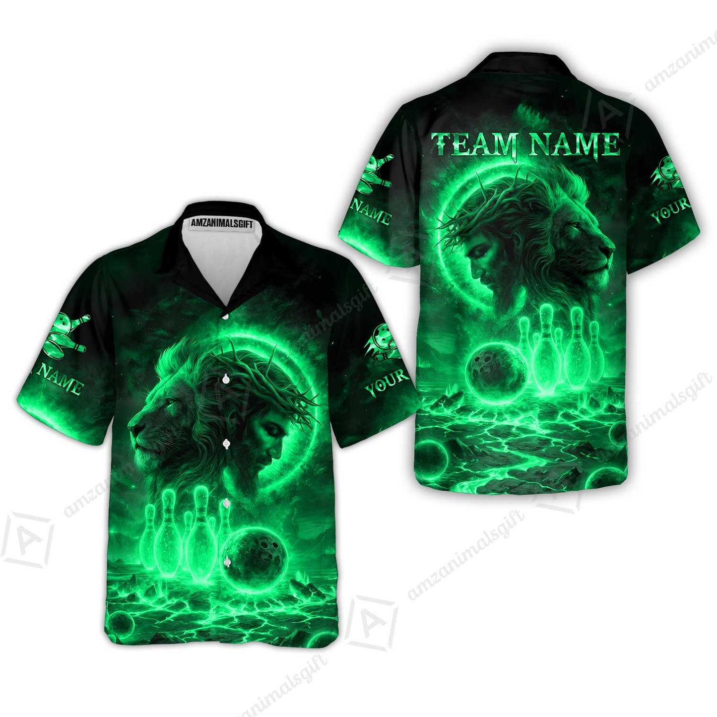 Custom Bowling Team Short Sleeve Men Polo Shirt, Flame The Lion OF Judah With Bowling, Custom Name and Team Name for Bowlers
