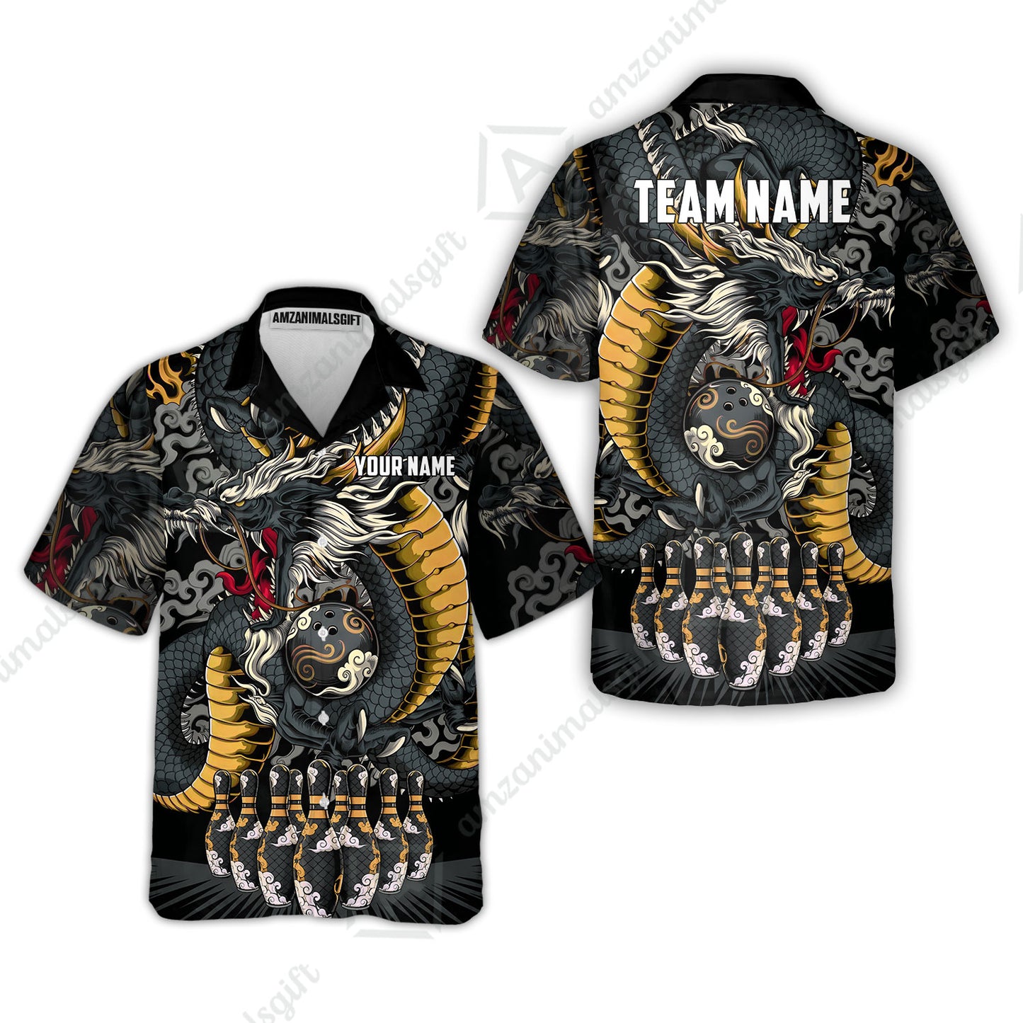Custom Bowling Jersey Polo Shirt, Oriental Jade Dragon & Classic Clouds, Custom Bowling Jersey Team Shirt For Players With Name & Team Name