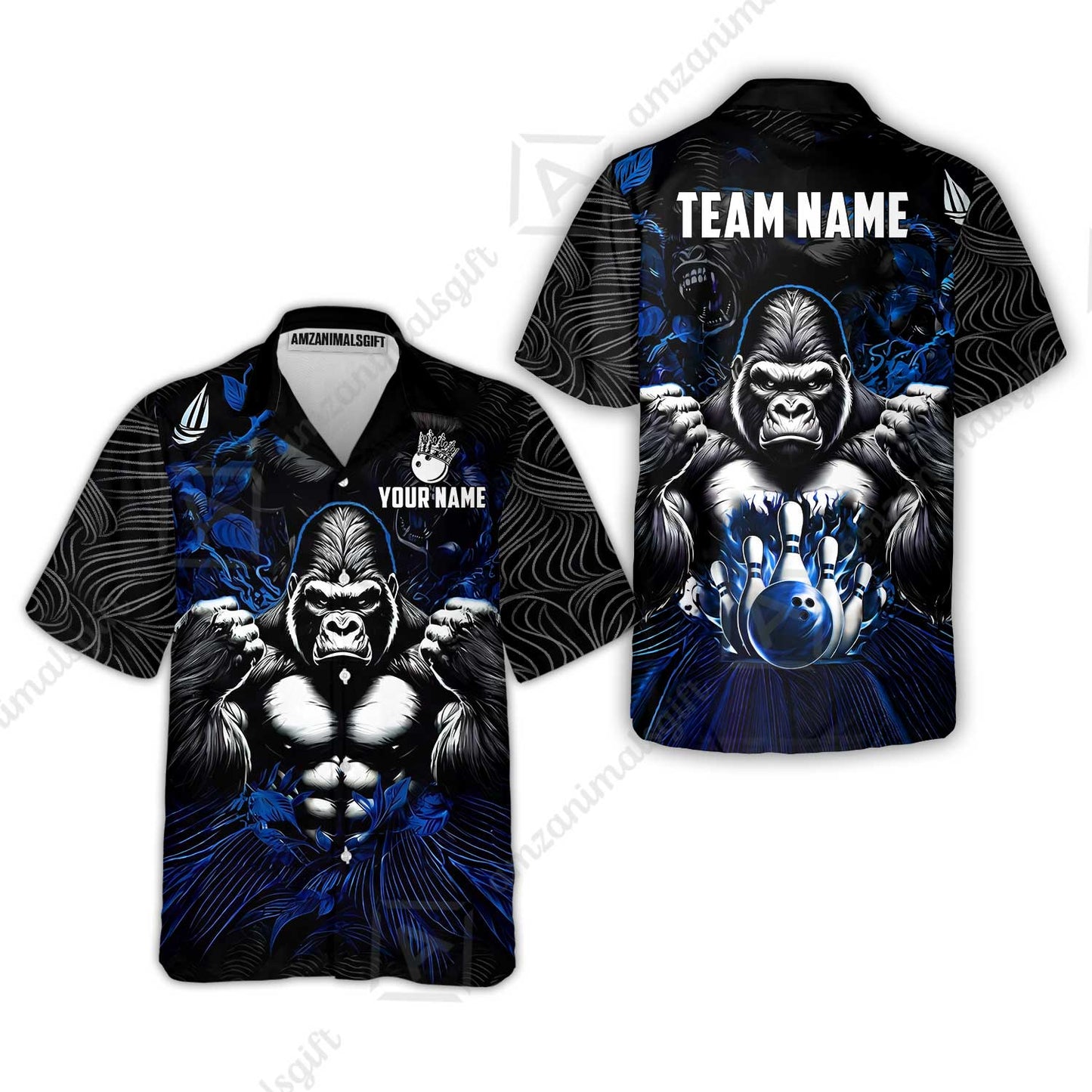 Custom Bowling Jersey Polo Shirt, Furious Gorilla Mascot, Custom Bowling Jersey Team Shirt For Players With Name & Team Name