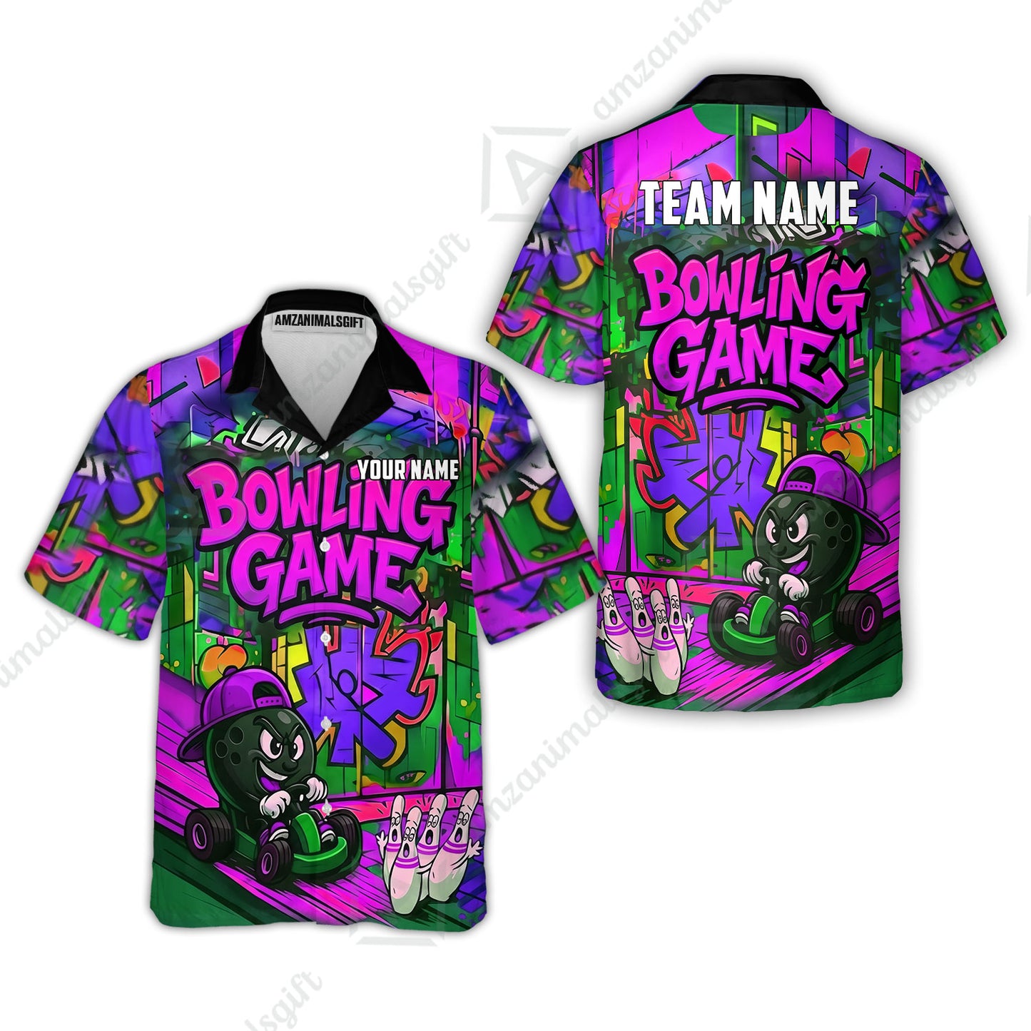 Custom Bowling Jersey Polo Shirt, Street Graffiti Go Kart Ball, Custom Bowling Jersey Team Shirt For Players With Name and Team Name