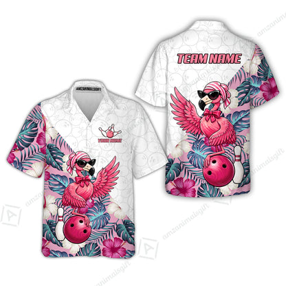 Custom Bowling Jersey Polo Shirt, Flamingo Bowling Floral Seamless Pattern With Leaves Tropical Background Pro Vector