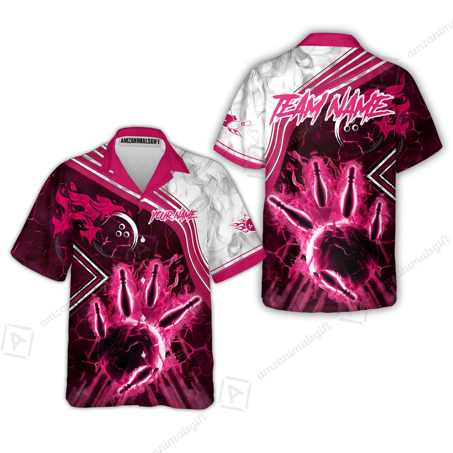 Customized Bowling Unisex Polo Shirt, Fire & Smoke Bowling Pins, Bowling Uniform - Personalized Name And Team Name
