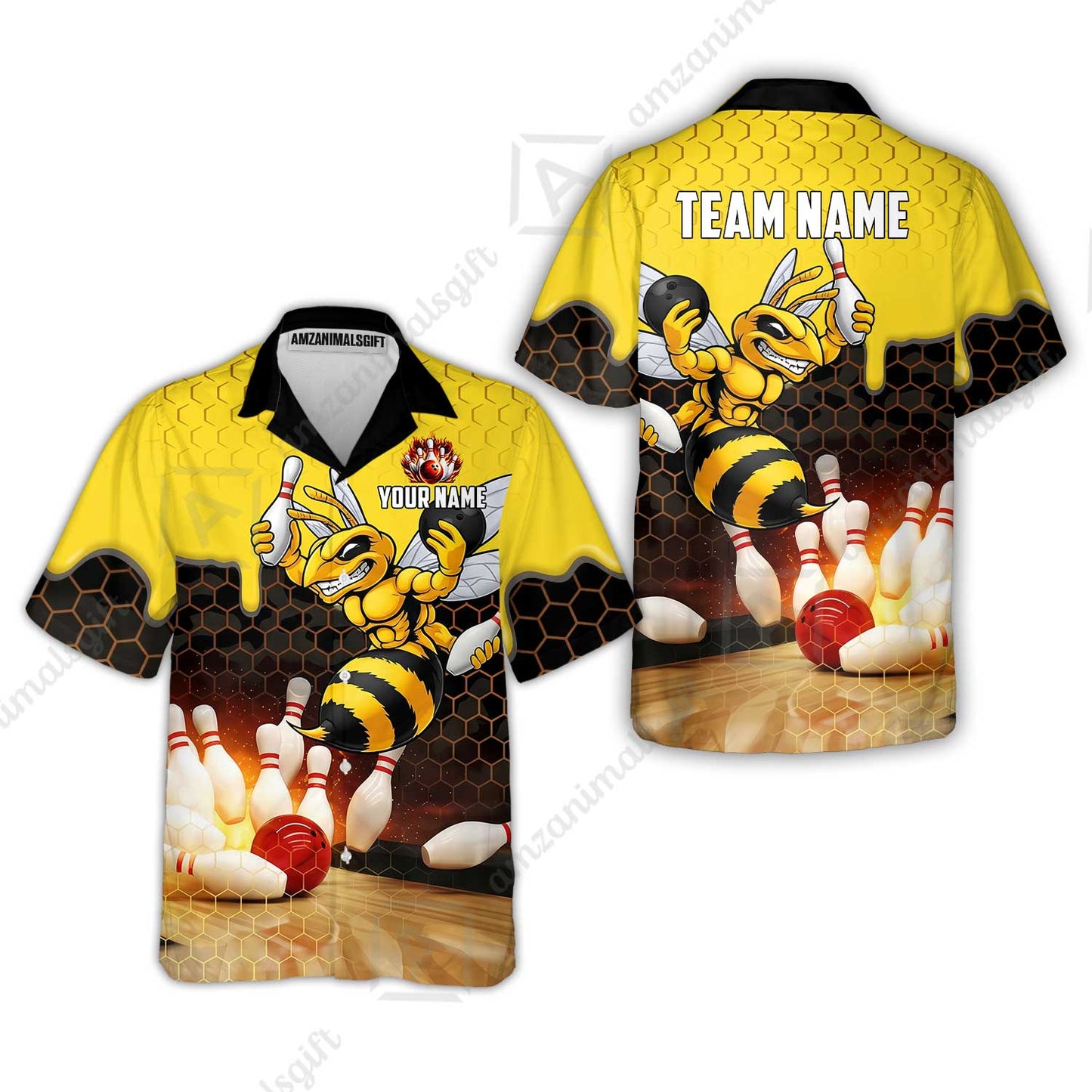 Customized Hornet Strike & Honeycomb Dripping Bowling Jersey, Custom Name And Team Name For Bowlers